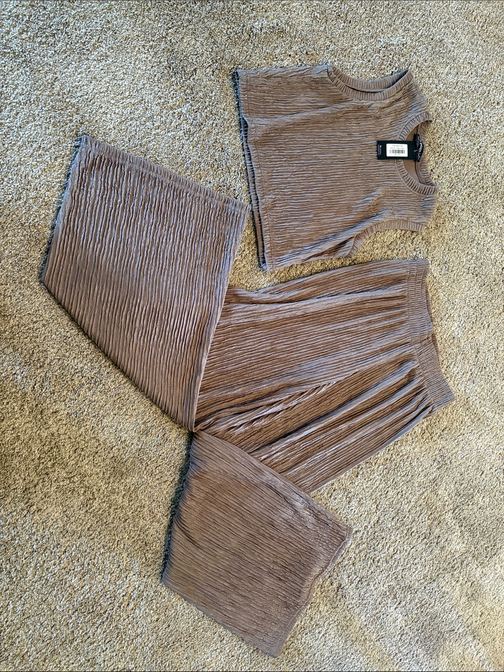 Love poem Sleeveless Taupe Pleated pant & Crop Top Set
